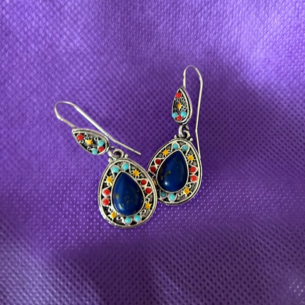Colorful silver, hanging, earrings